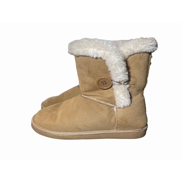 Fur lined suede button closure 7 winter snow ankle boot Y2K - Picture 4 of 7